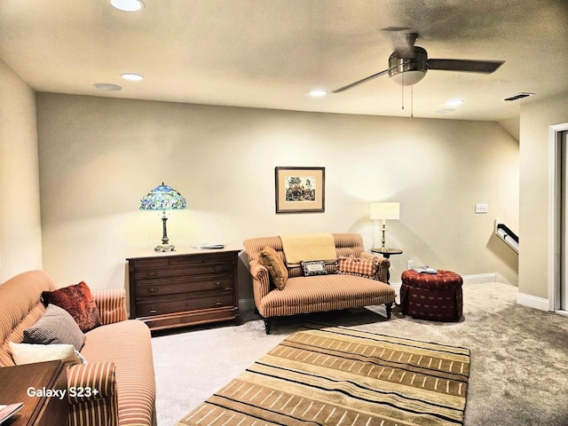 501 Wright Branch Cv, Hermitage, TN 37076 - carpeted living area with a ceiling fan, recessed lighting, and baseboards