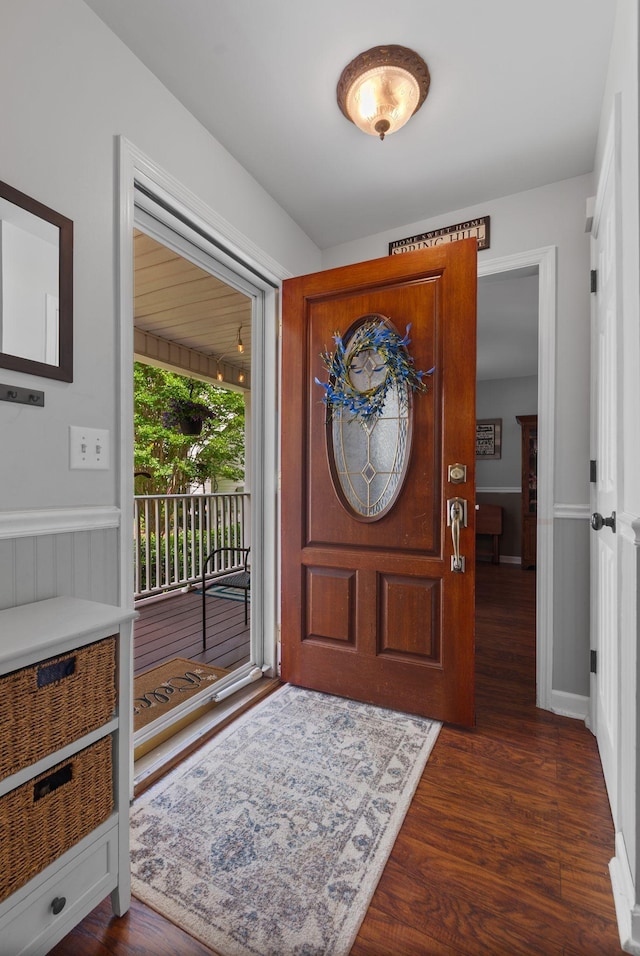 entryway featuring dark wood finished floors