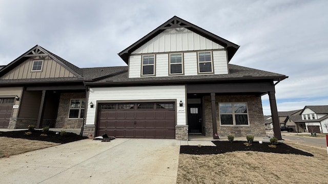 3514 Firerock Dr, Murfreesboro, TN 37128 - craftsman-style house featuring covered porch, stone siding, driveway, and board and batten siding