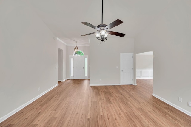 4725 Cape Hope Pass, Hermitage, TN 37076 - unfurnished living room with light wood finished floors, ceiling fan, and baseboards