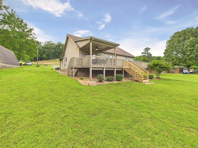 378 Roy Harris Rd, Kuttawa, KY 42055 - rear view of property with stairs, ceiling fan, and a lawn