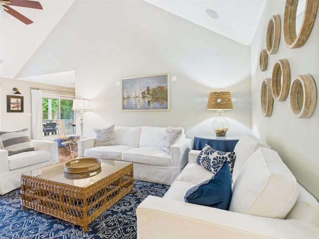 378 Roy Harris Rd, Kuttawa, KY 42055 - living room with lofted ceiling and a ceiling fan