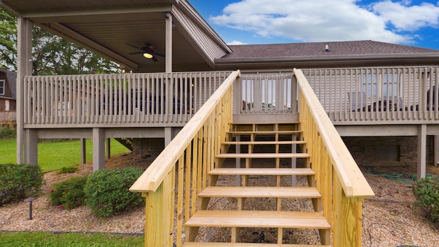 378 Roy Harris Rd, Kuttawa, KY 42055 - wooden deck featuring stairs and ceiling fan