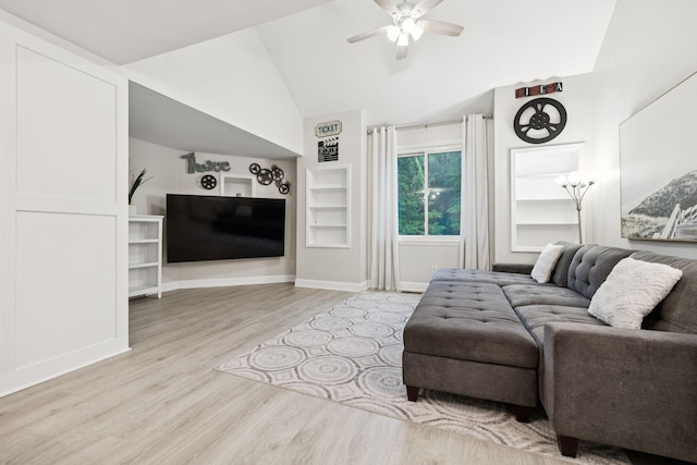 9455 Foothills Ct, Brentwood, TN 37027 - living room featuring wood finished floors, a ceiling fan, and high vaulted ceiling