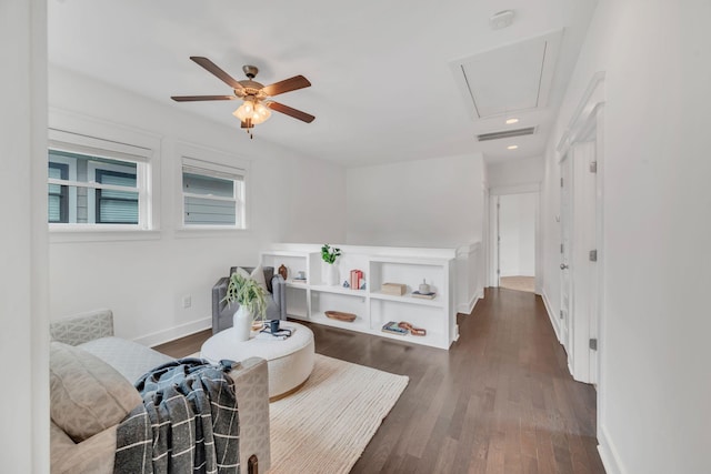 525B Stevenson St, Nashville, TN 37209 - sitting room featuring attic access, dark wood finished floors, a ceiling fan, baseboards, and recessed lighting