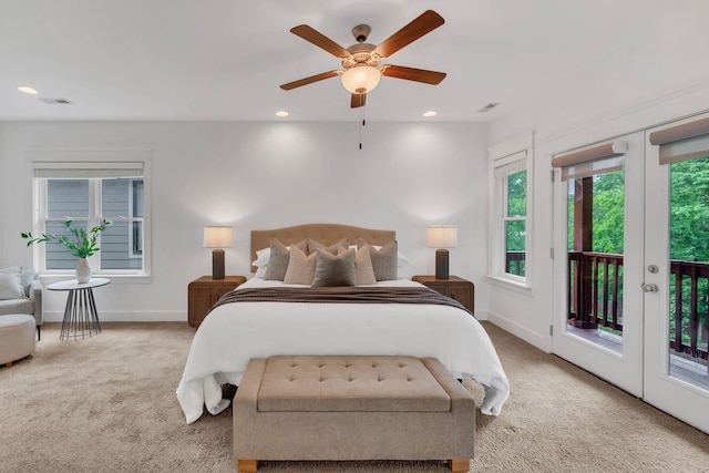 525B Stevenson St, Nashville, TN 37209 - carpeted bedroom with access to exterior, multiple windows, baseboards, recessed lighting, and ceiling fan