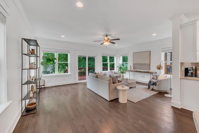 525B Stevenson St, Nashville, TN 37209 - living room with ceiling fan, healthy amount of natural light, recessed lighting, and dark wood-style floors
