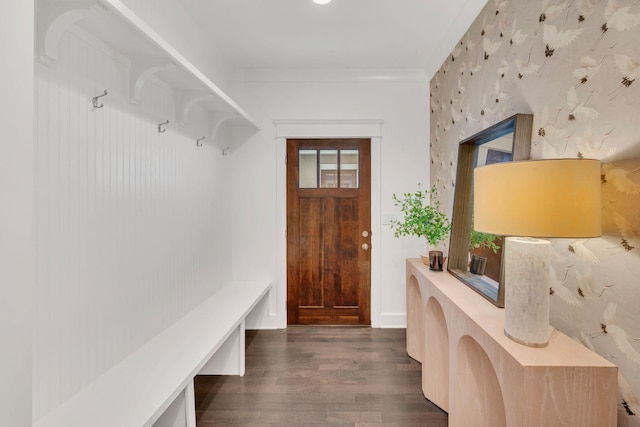 525B Stevenson St, Nashville, TN 37209 - mudroom featuring dark wood-style flooring and wallpapered walls