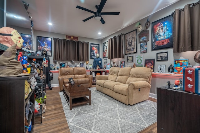 703 Brenda Ave, Loretto, TN 38469 - living room with ceiling fan, wood finished floors, and recessed lighting