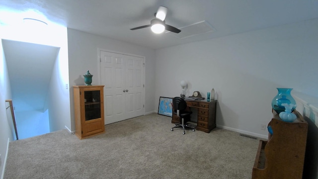 3718 Red Willow Ct, Murfreesboro, TN 37128 - carpeted home office with attic access, a ceiling fan, and baseboards
