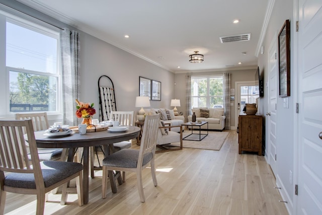 5211 Gladecress Ln, Hermitage, TN 37076 - dining area with light wood-type flooring, recessed lighting, and crown molding