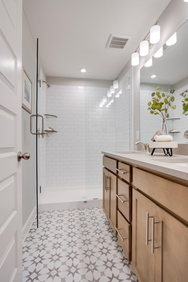 5211 Gladecress Ln, Hermitage, TN 37076 - bathroom with a stall shower, tile patterned floors, and vanity