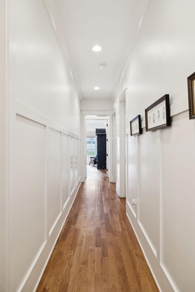 1224 Adams St, Franklin, TN 37064 - hallway with wood finished floors, crown molding, and recessed lighting