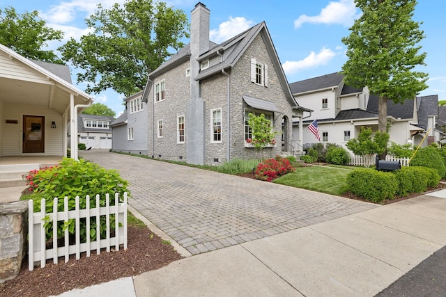 1224 Adams St, Franklin, TN 37064 - view of property exterior featuring a chimney, a residential view, crawl space, fence, and a detached garage