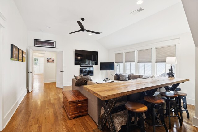 1224 Adams St, Franklin, TN 37064 - interior space featuring a ceiling fan, vaulted ceiling, wood finished floors, and baseboards