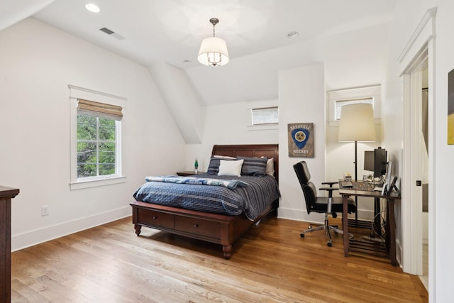 1224 Adams St, Franklin, TN 37064 - bedroom with vaulted ceiling, light wood-type flooring, baseboards, an office area, and recessed lighting