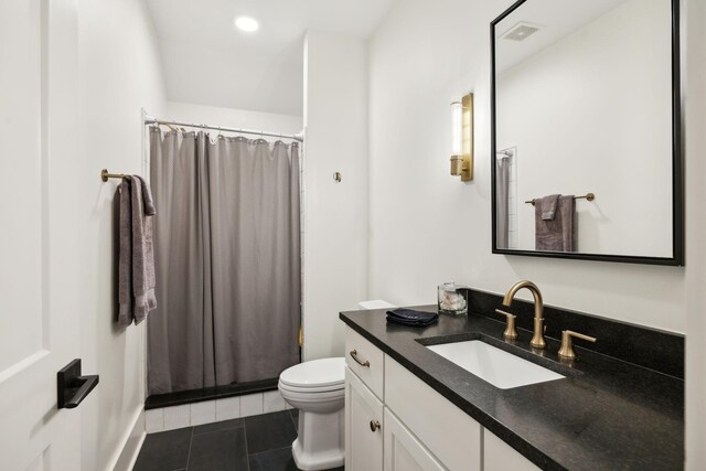 1224 Adams St, Franklin, TN 37064 - full bath with tile patterned floors, toilet, vanity, a shower with curtain, and recessed lighting