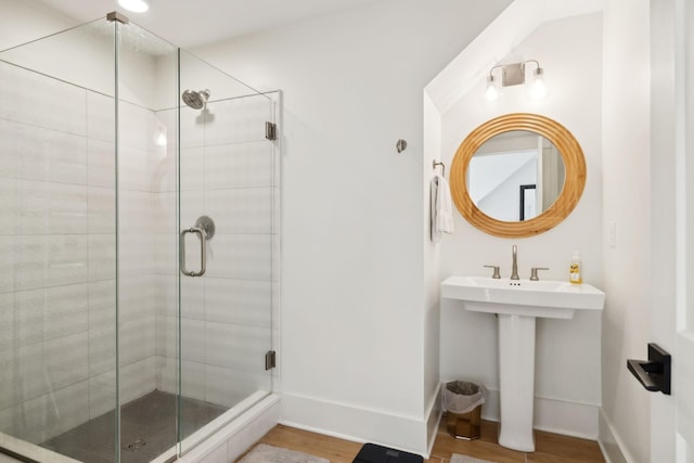 1224 Adams St, Franklin, TN 37064 - bathroom with a stall shower, wood finished floors, and baseboards