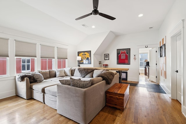 1224 Adams St, Franklin, TN 37064 - living area featuring ceiling fan, wood finished floors, lofted ceiling, baseboards, and recessed lighting