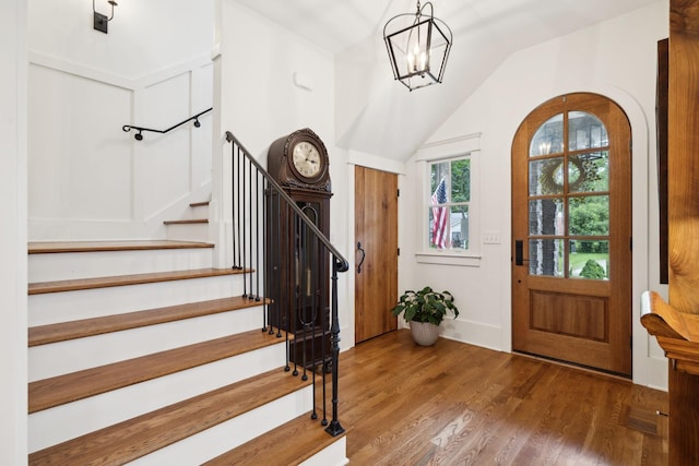 1224 Adams St, Franklin, TN 37064 - entrance foyer with stairway, a chandelier, wood finished floors, and lofted ceiling