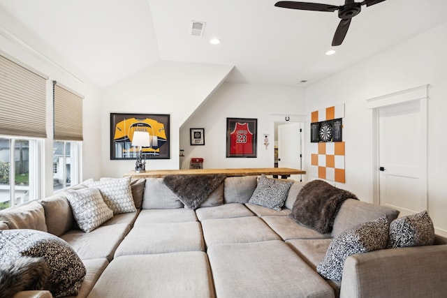 1224 Adams St, Franklin, TN 37064 - living area with a ceiling fan, recessed lighting, and vaulted ceiling