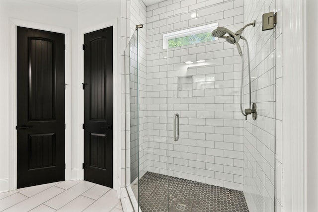 bathroom with a shower stall