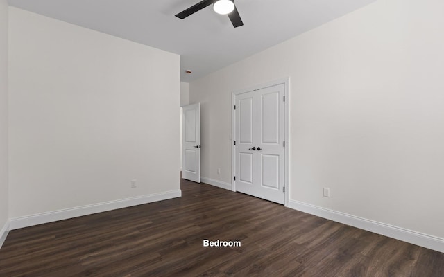 222 Grayson Way, Signal Mountain, TN 37377 - unfurnished bedroom featuring dark wood-style floors, baseboards, and a ceiling fan