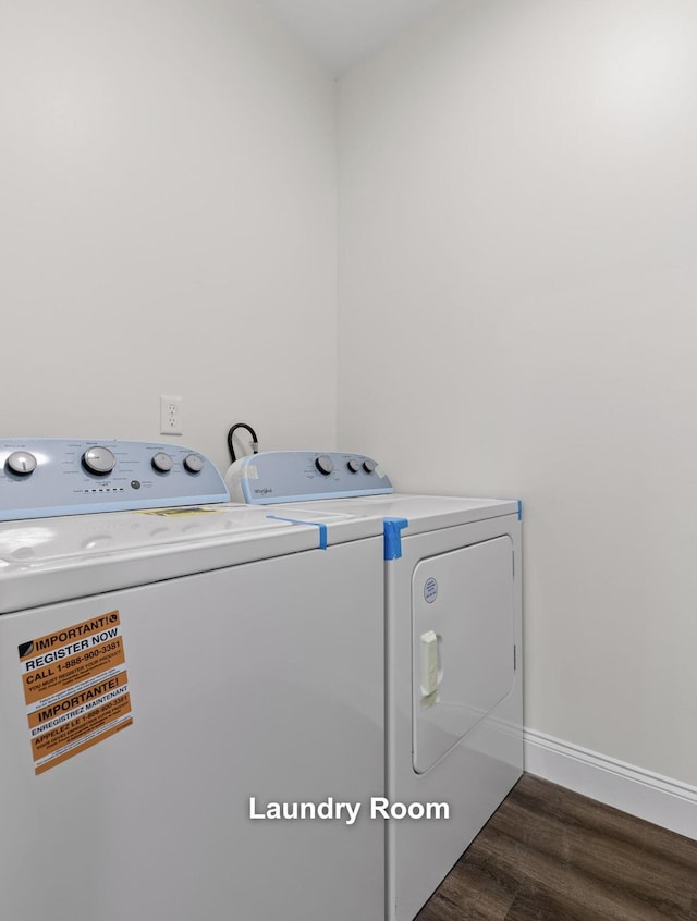 222 Grayson Way, Signal Mountain, TN 37377 - laundry room featuring washing machine and dryer, dark wood-type flooring, and baseboards