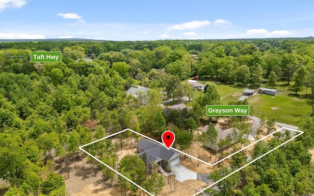 222 Grayson Way, Signal Mountain, TN 37377 - aerial view of property and surrounding area with a heavily wooded area and property boundaries highlighted