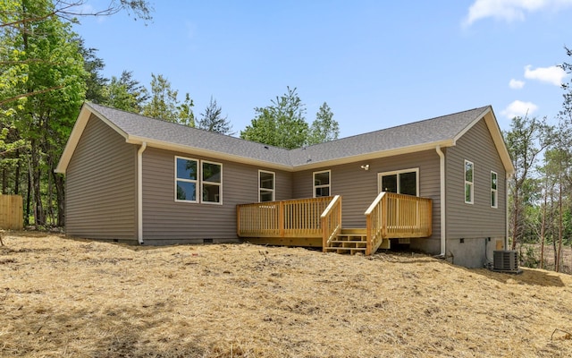 222 Grayson Way, Signal Mountain, TN 37377 - rear view of property with crawl space, central AC, a deck, and roof with shingles