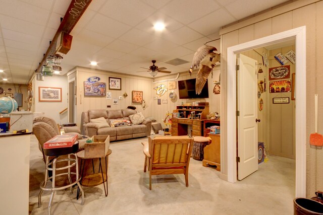 864 S Ridge Trl, Clarksville, TN 37043 - living area with a ceiling fan, a drop ceiling, and light colored carpet