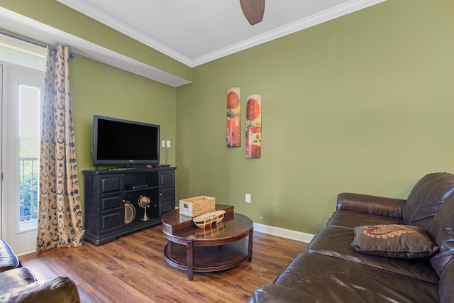 1410 Hurley Dr Unit 103, Sevierville, TN 37862 - living room with crown molding, baseboards, wood finished floors, and a ceiling fan