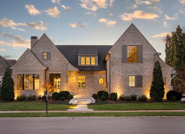 12 Middleton Park Ln, Nashville, TN 37215 - french country home with a chimney, a front lawn, and brick siding