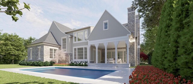 12 Middleton Park Ln, Nashville, TN 37215 - rear view of property with a chimney and an outdoor pool