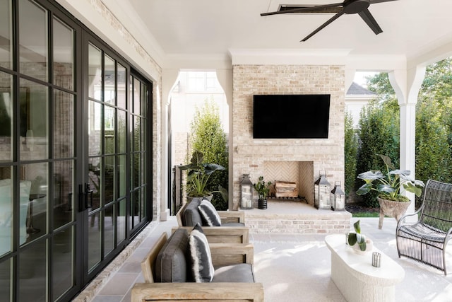 12 Middleton Park Ln, Nashville, TN 37215 - view of patio / terrace featuring an outdoor brick fireplace and a ceiling fan
