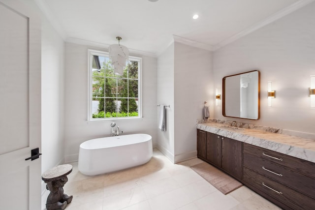 12 Middleton Park Ln, Nashville, TN 37215 - full bath with crown molding, vanity, a soaking tub, baseboards, and tile patterned floors