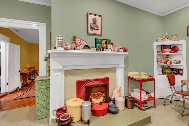 2033 Carters Creek Pike, Franklin, TN 37064 - living area with crown molding and a fireplace with raised hearth