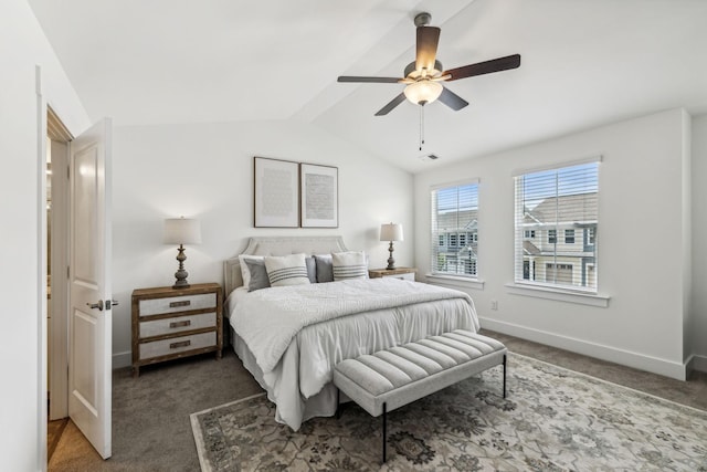 1115 Sweetleaf Dr, Franklin, TN 37064 - bedroom with vaulted ceiling, carpet floors, baseboards, and ceiling fan