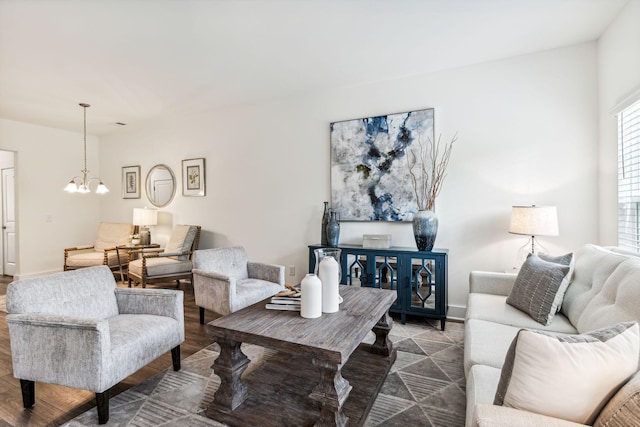 1115 Sweetleaf Dr, Franklin, TN 37064 - living room featuring a chandelier and baseboards