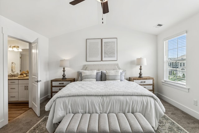 1115 Sweetleaf Dr, Franklin, TN 37064 - bedroom featuring carpet, baseboards, connected bathroom, and ceiling fan