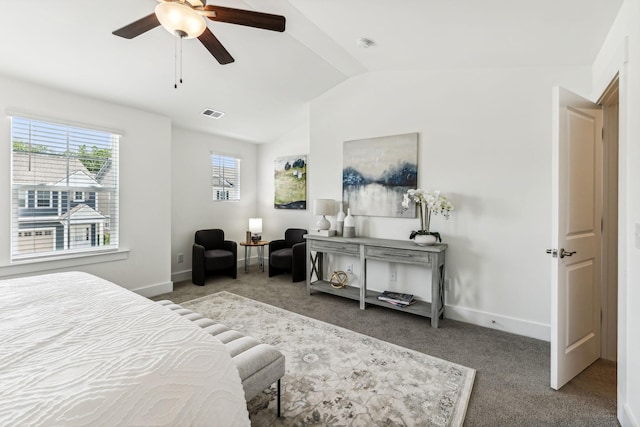 1115 Sweetleaf Dr, Franklin, TN 37064 - bedroom with carpet, vaulted ceiling, baseboards, and ceiling fan