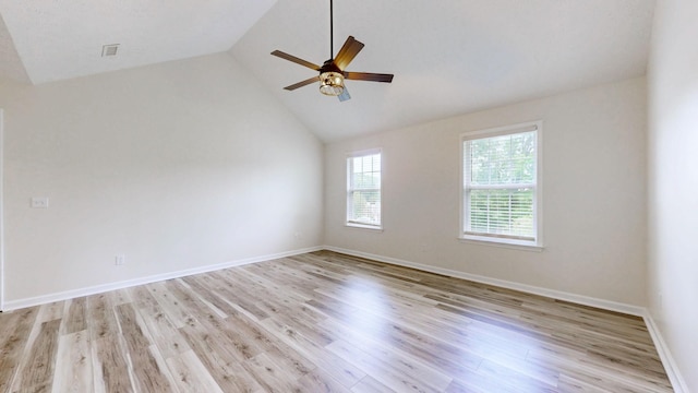 618 Cookstown Dr, Smyrna, TN 37167 - unfurnished room with ceiling fan, light wood-type flooring, vaulted ceiling, and baseboards