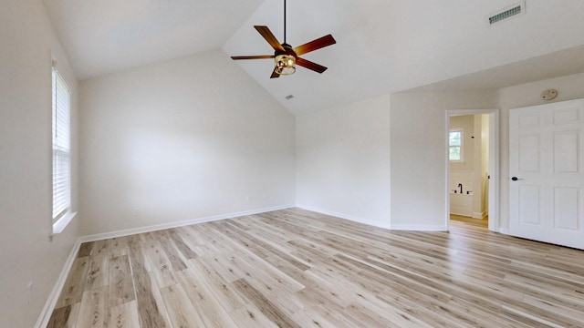 618 Cookstown Dr, Smyrna, TN 37167 - unfurnished room with ceiling fan, vaulted ceiling, light wood-style floors, and baseboards