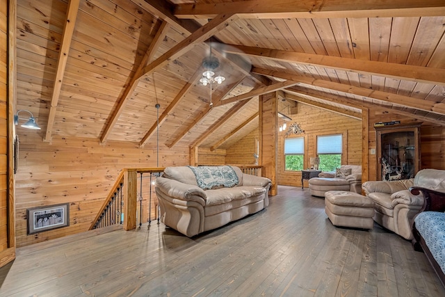 154 Whitetail Ln, Belvidere, TN 37306 - living area featuring wooden walls, wooden ceiling, and hardwood / wood-style flooring