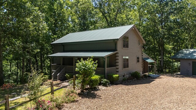 154 Whitetail Ln, Belvidere, TN 37306 - view of front of home with a porch, metal roof, log siding, and crawl space