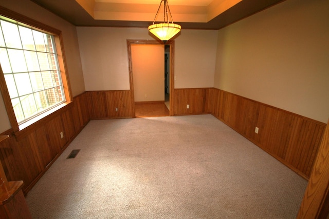 603 Canterbury Trl, Mount Juliet, TN 37122 - unfurnished room featuring wainscoting, wooden walls, carpet flooring, and a raised ceiling
