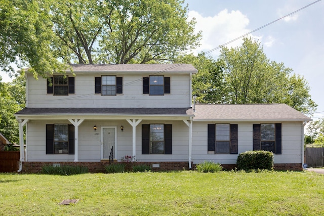 view of front of house featuring covered porch, roof with shingles, and crawl space