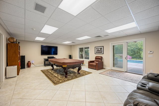 575 Homestead Ln, Henderson, TN 38340 - playroom featuring a paneled ceiling, billiards, light tile patterned floors, and healthy amount of natural light