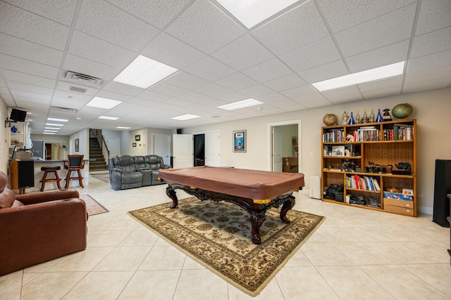575 Homestead Ln, Henderson, TN 38340 - recreation room with billiards table, tile patterned floors, and a drop ceiling