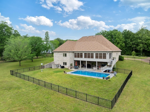 575 Homestead Ln, Henderson, TN 38340 - rear view of house featuring stairs, stone siding, and a patio